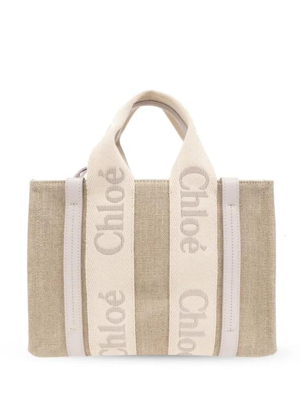 トートバッグ Chloe Woody Small Tote Bag White Brown Chloé Small Woody Tote Bag In Linen in Boyish brown | Chloé US