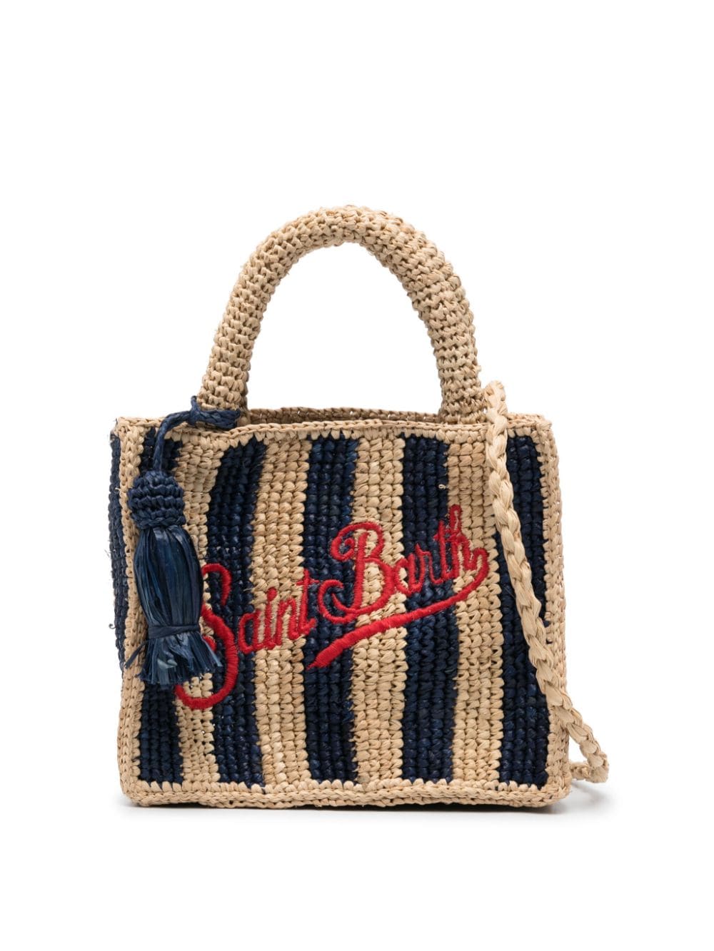 Mc2 Saint Barth Mini Vanity Striped Raffia Tote Bag In Blue