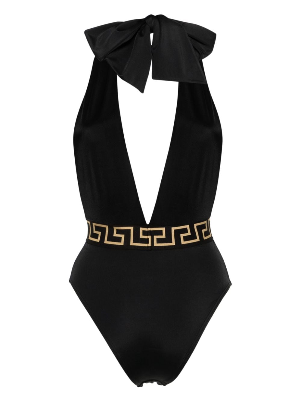 Shop Versace Greca-trim Swimsuit In Black