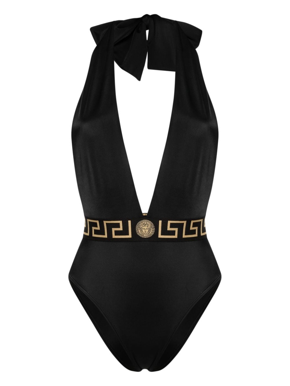 Shop Versace Greca-trim Swimsuit In Black