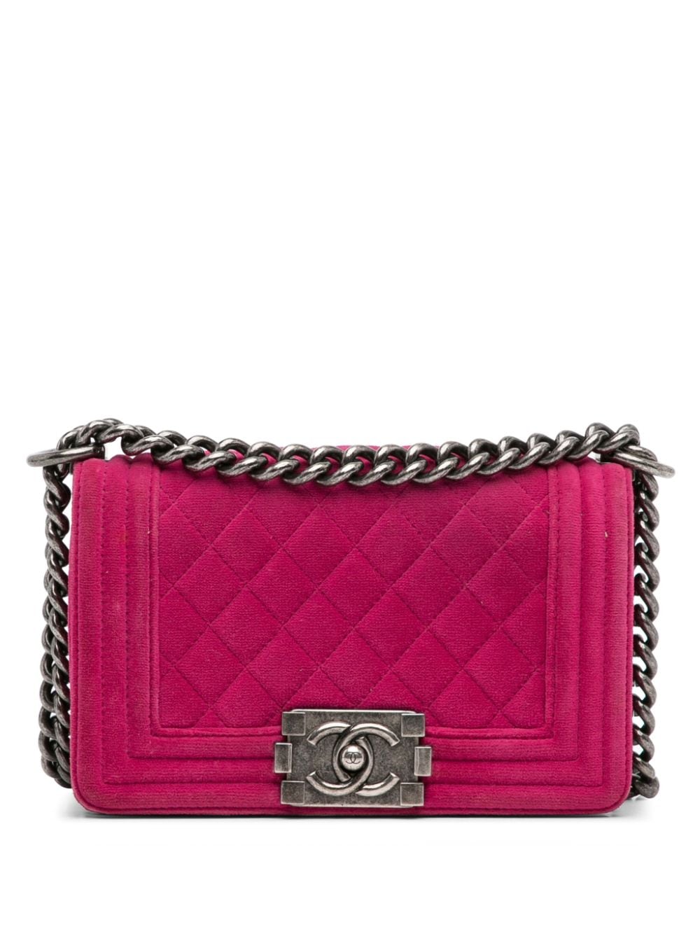 Pre-owned Chanel 2013-2014 Small Boy Velvet Flap Crossbody Bag In Pink