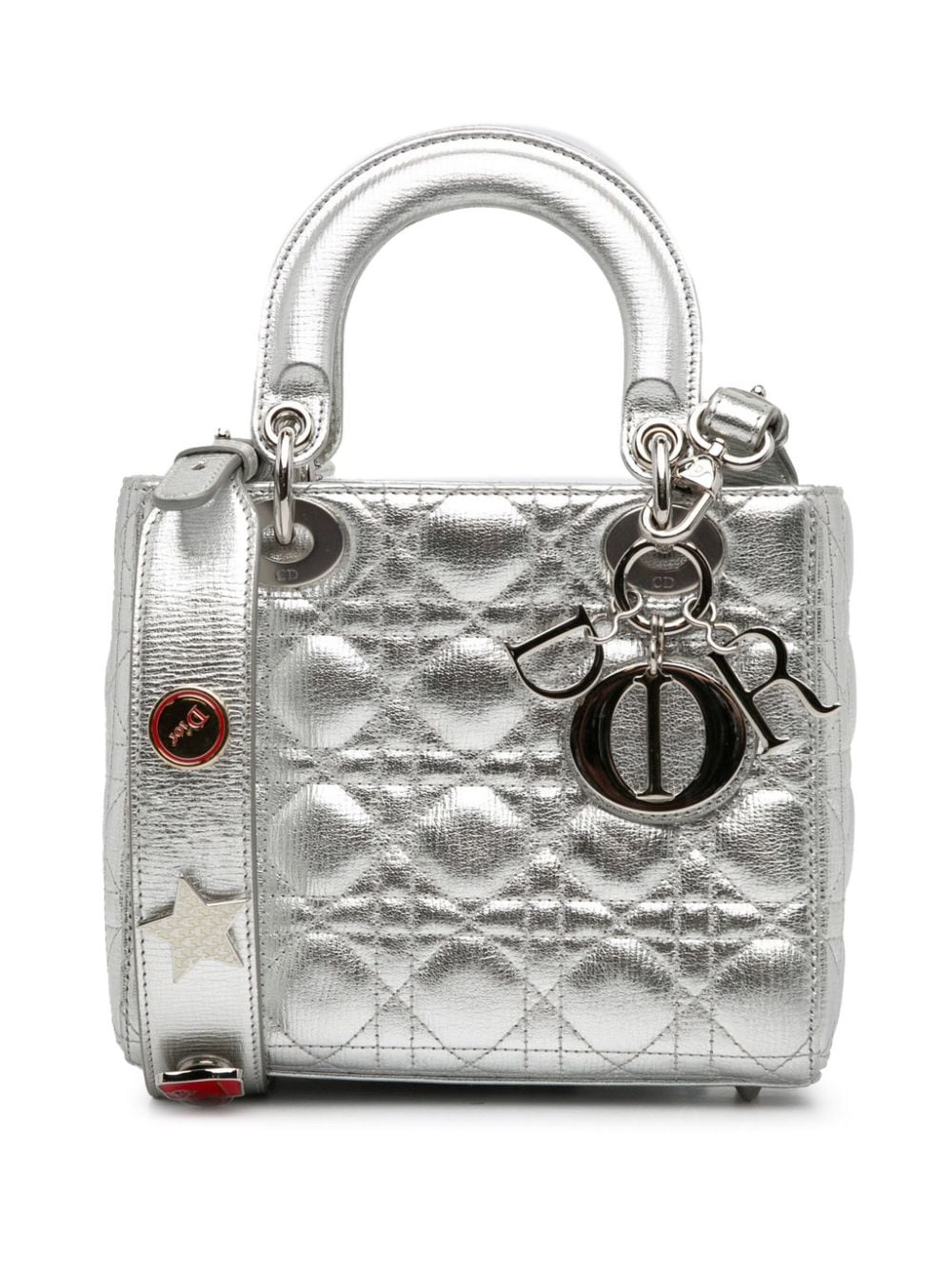 Pre-owned Dior 2017 Small Calfskin Cannage My Abc Lady  Satchel In Silver