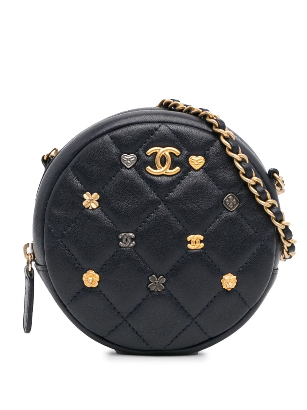 Pre-owned Chanel 2019 Quilted Lambskin Lucky Charms Round Clutch With Chain Crossbody Bag In Blue