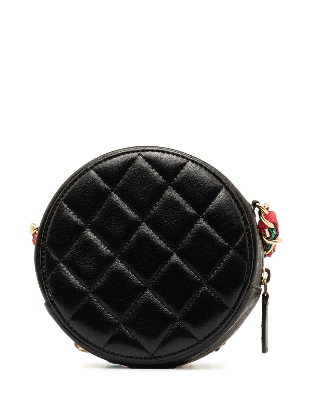 CHANEL Pre-Owned 2020 Quilted Lambskin Ribbon Round Clutch With Chain crossbody bag - Zwart