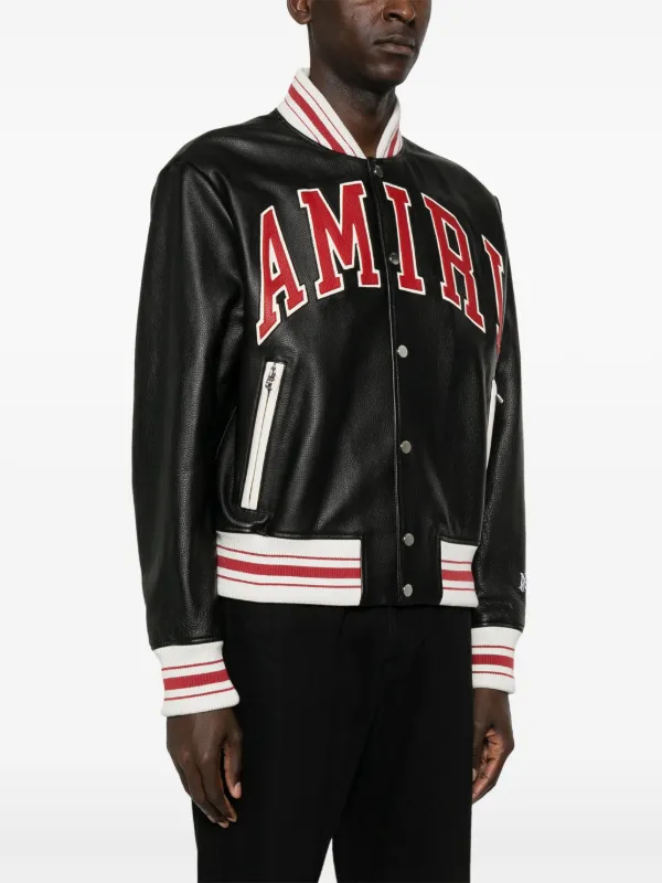 AMIRI logo-appliqué Leather Bomber Jacket | Black | FARFETCH