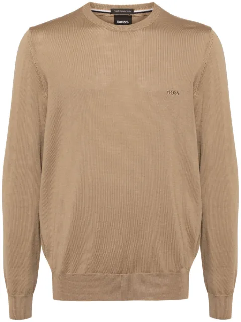 BOSS logo-embroidered virgin wool jumper