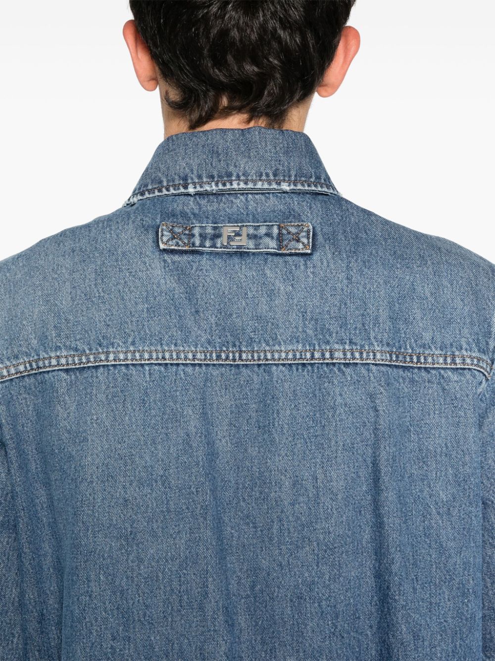 Shop Fendi Multi-pocket Denim Shirt In Blue