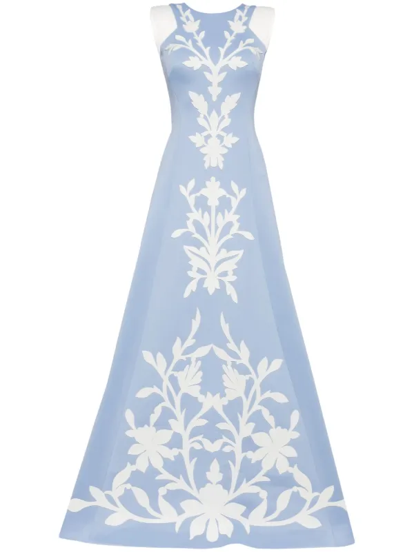 Saiid Kobeisy Floral-embroidered Neoprene Gown - Blue