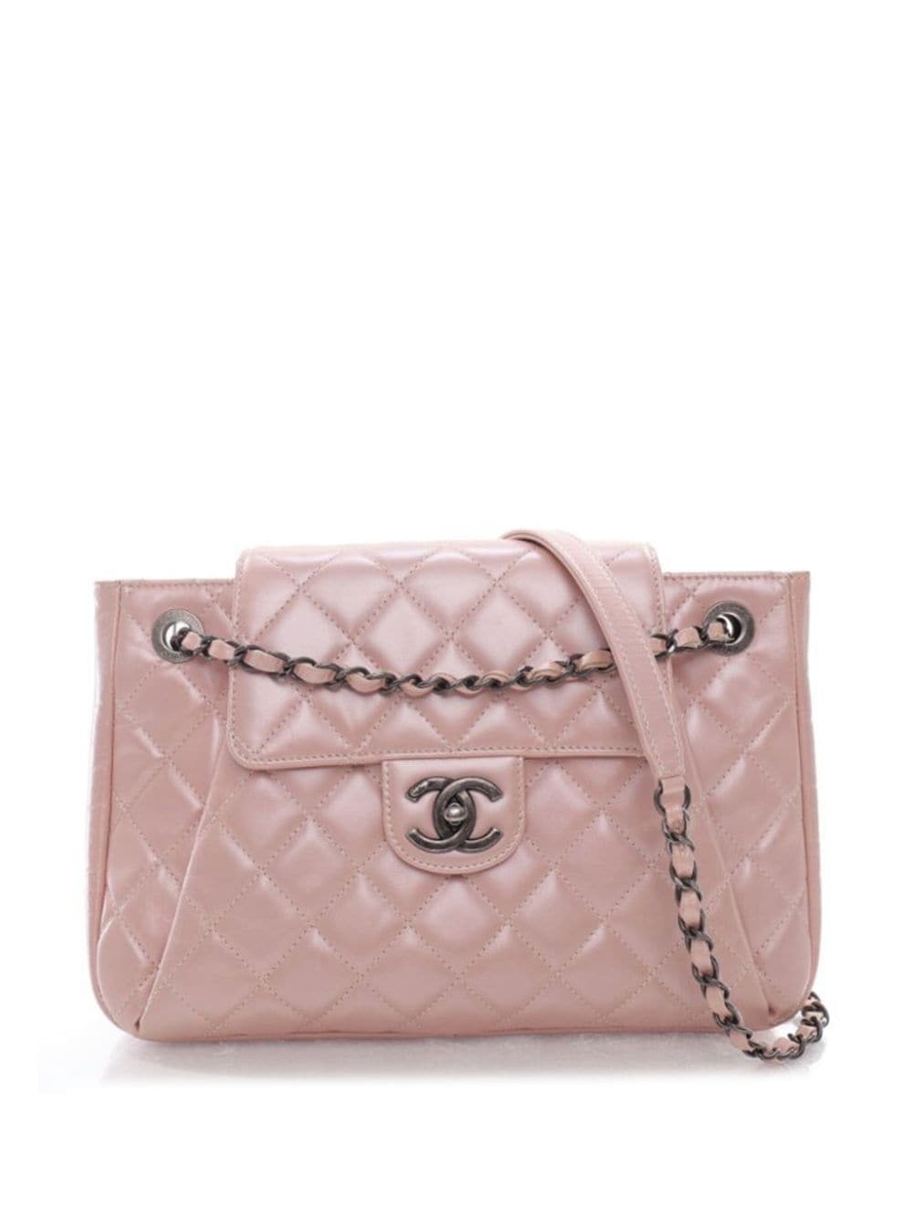 Pre-owned Chanel 2016-2017 Cc Glazed Calfskin Accordion Flap Crossbody Bag In Pink