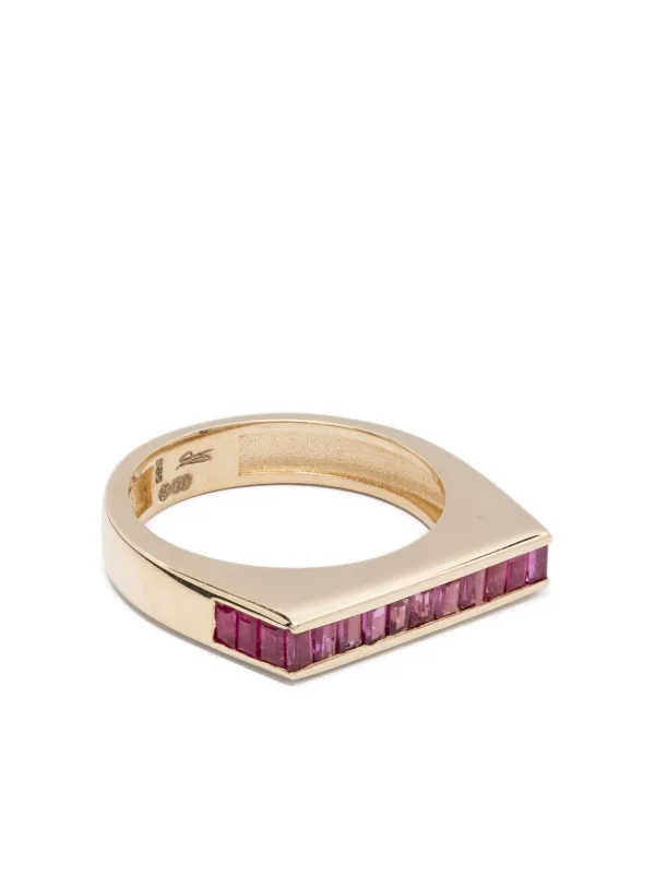 Jacquie Aiche Baguette Ruby Flat Bar Pinky Ring in Gold