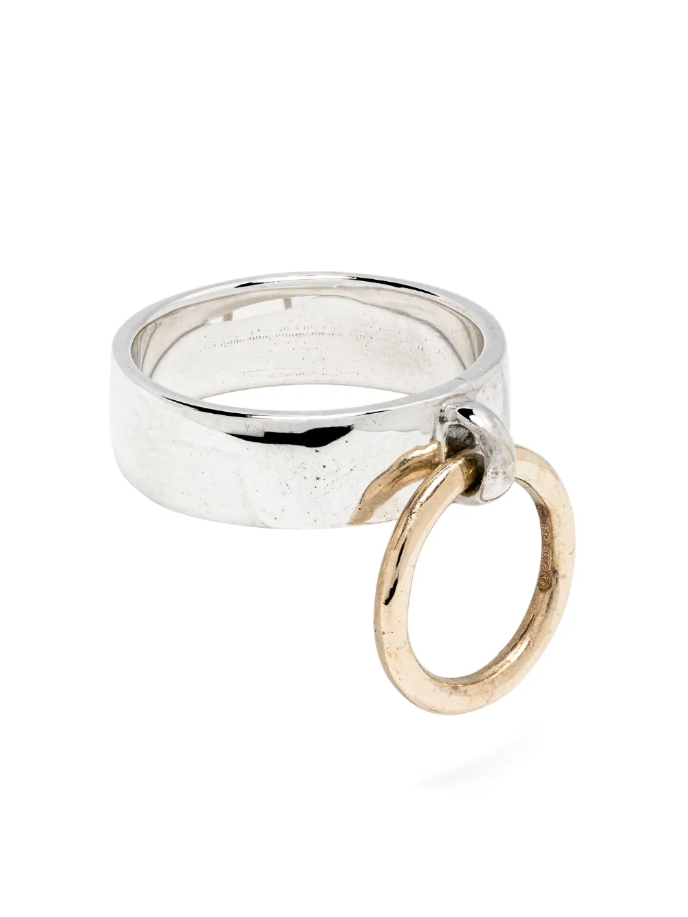 Roses Metals 14kt Yellow Gold And Sterling Silver Pierced Ring In Silver