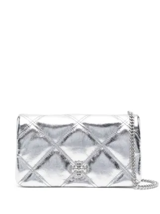 Tory Burch Kira Metallic diamond-quilted wallet-on-chain
