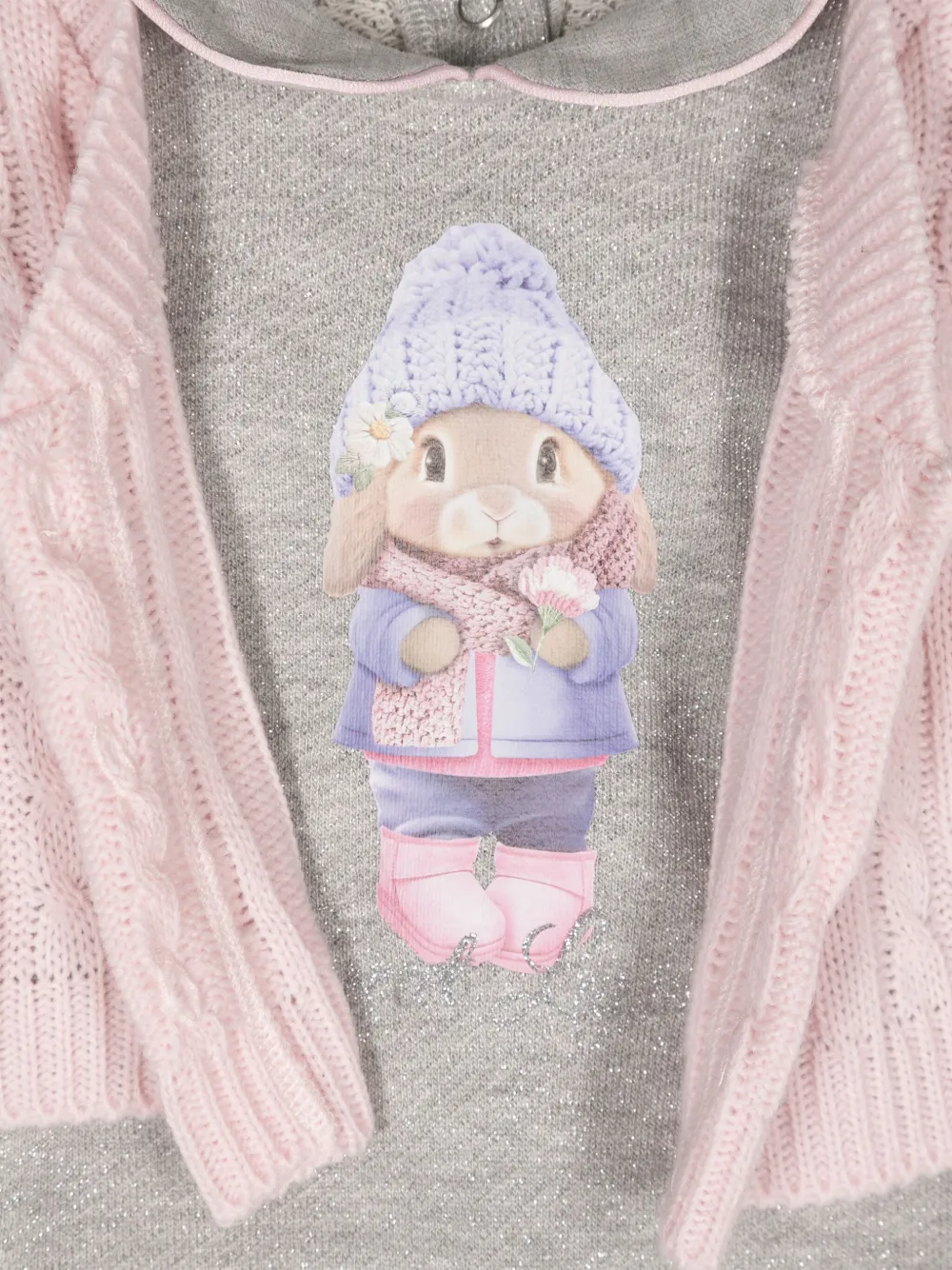 Lapin House Bunny-print Lurex Pajamas In 灰色