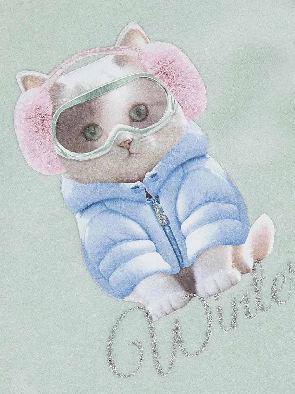 Lapin House Cat-print Hooded Cotton Dress In Green