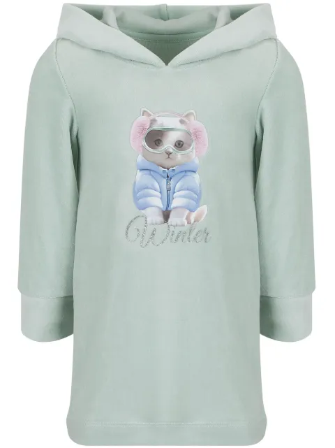 Lapin House cat-print hooded cotton dress