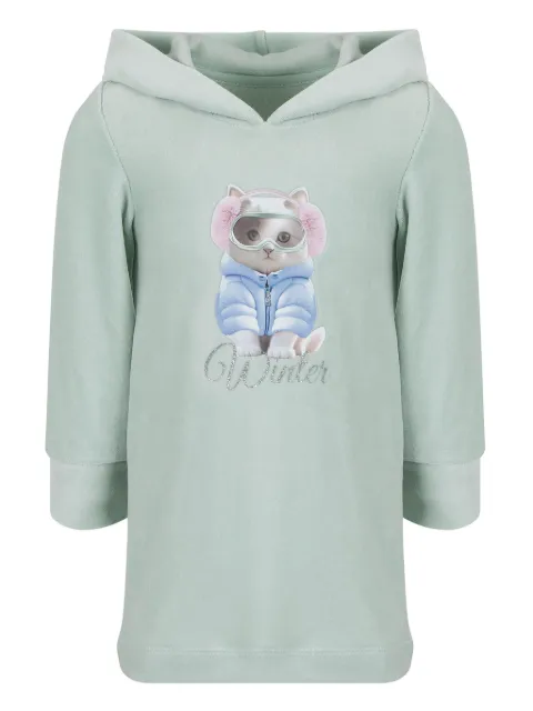Lapin House cat-print hooded cotton dress