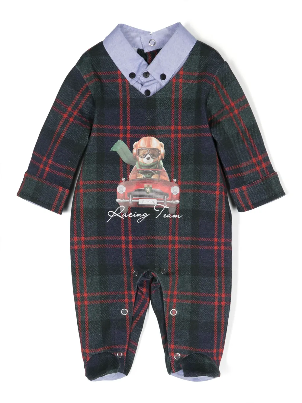 Lapin House Geruite pyjama met tartan ruit en print Groen