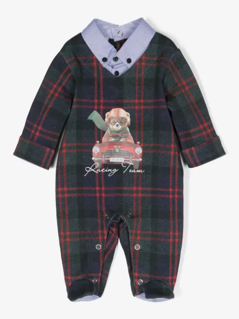 Lapin House tartan check-pattern teddy bear-print pyjamas