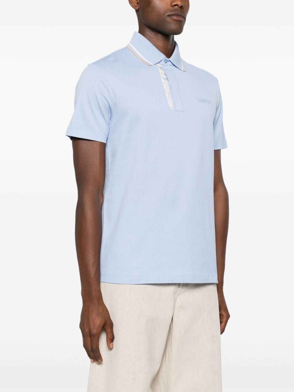 Shop Versace Logo-embroidered Polo Shirt In Blue