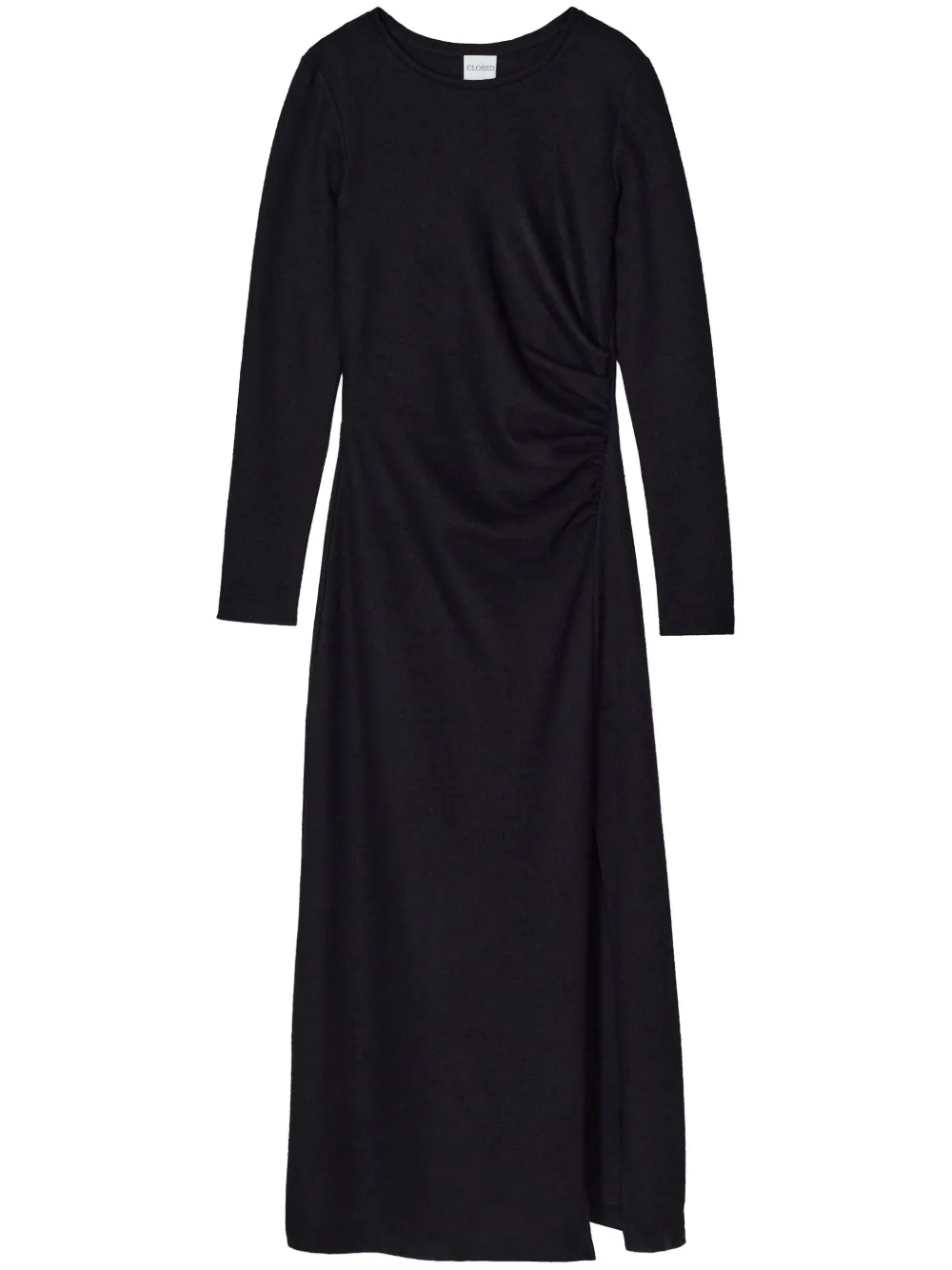 Closed round-neck draped maxi dress - Black