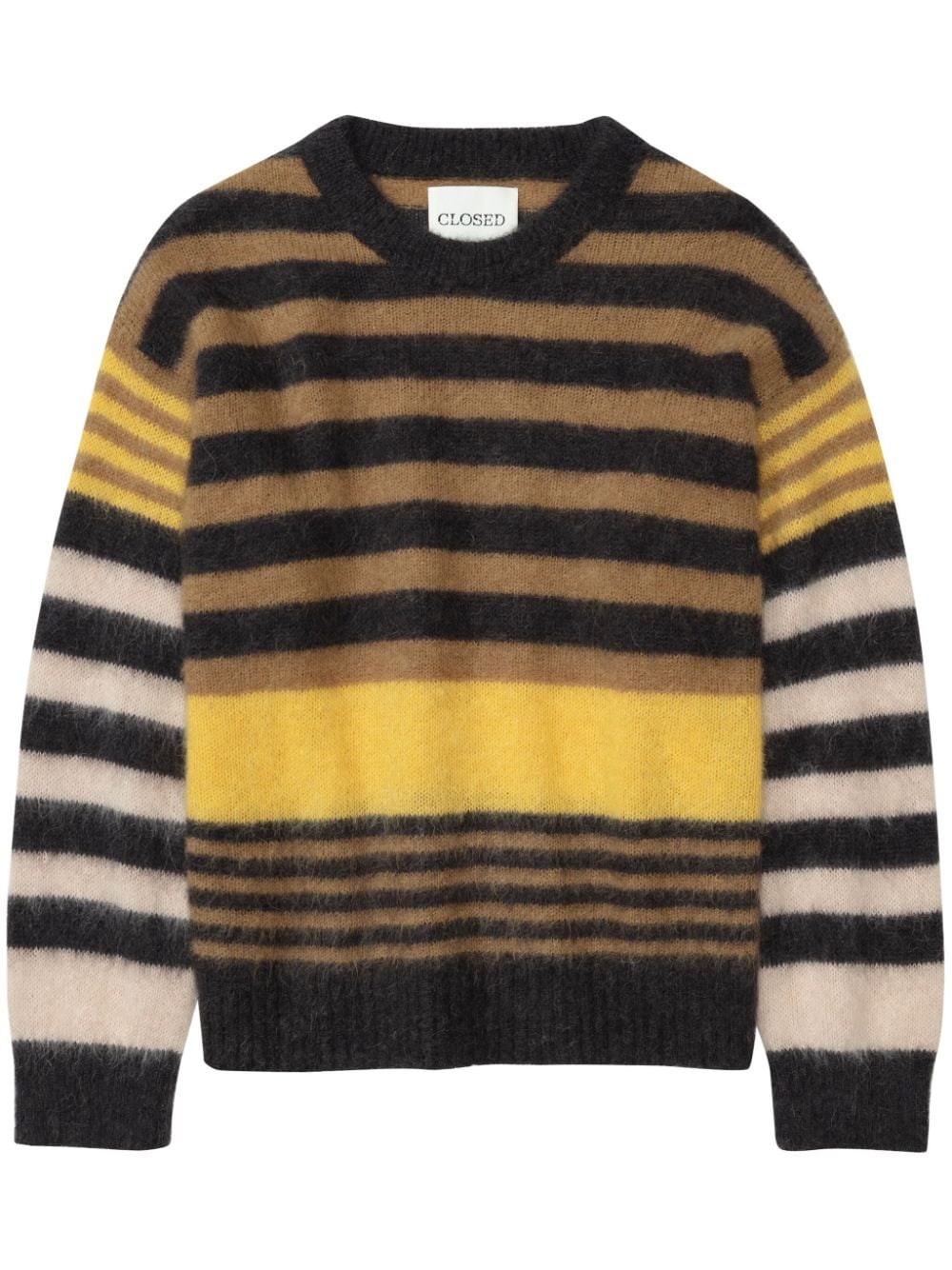 Closed striped alpaca-mohair jumper - Brown