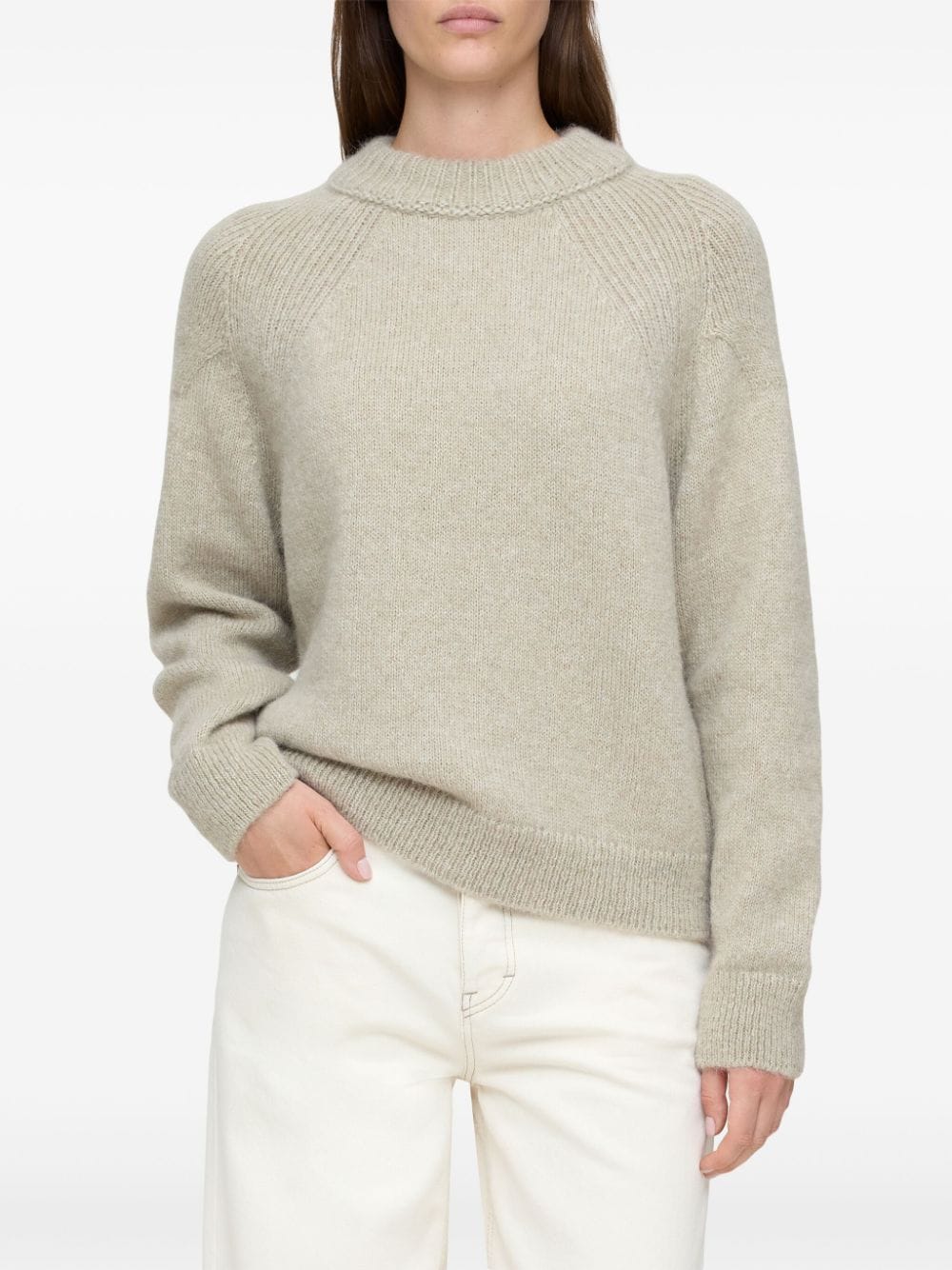 Closed crew-neck long-sleeve jumper - Beige