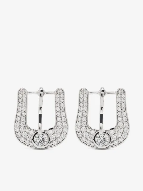 Roses Metals 14kt white gold buckle-motif diamond earrings