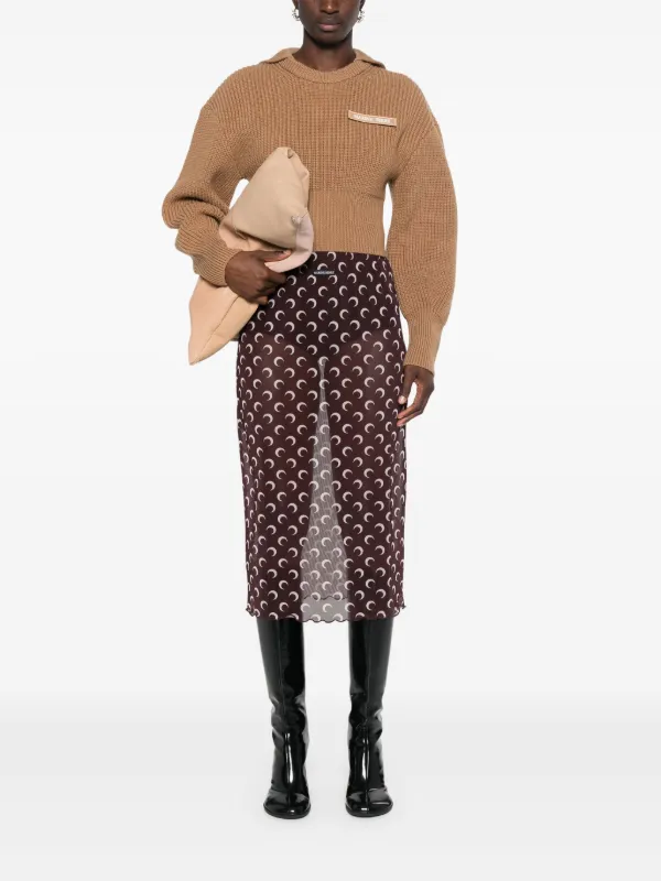 スカート MARINE SERRE Woman Skirt Brown WSK084CJER0054 BR30 Marine Serre Crescent-Moon-print Skirt | Brown | FARFETCH
