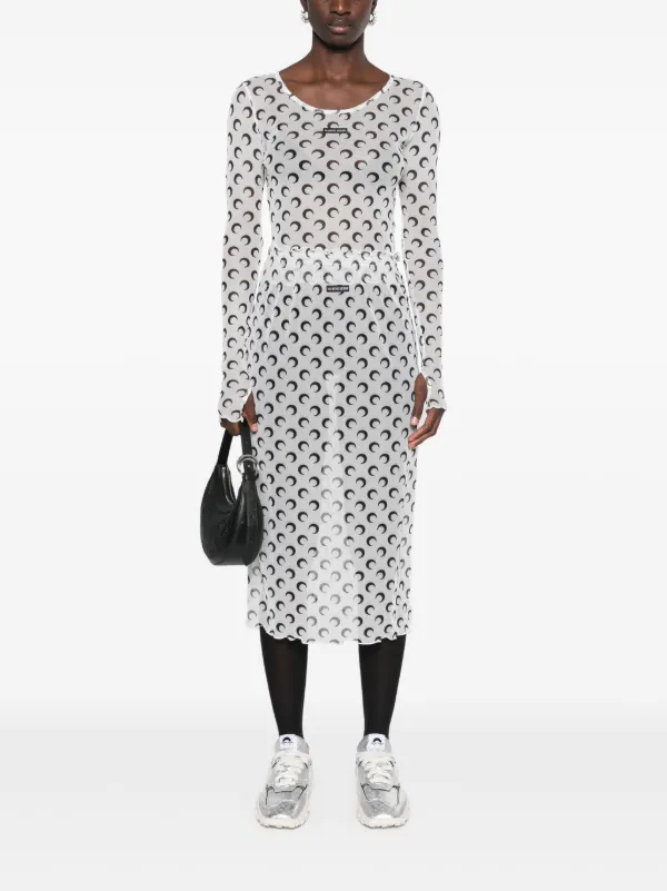 Marine Serre crescent-moon-print Midi Skirt | White | FARFETCH