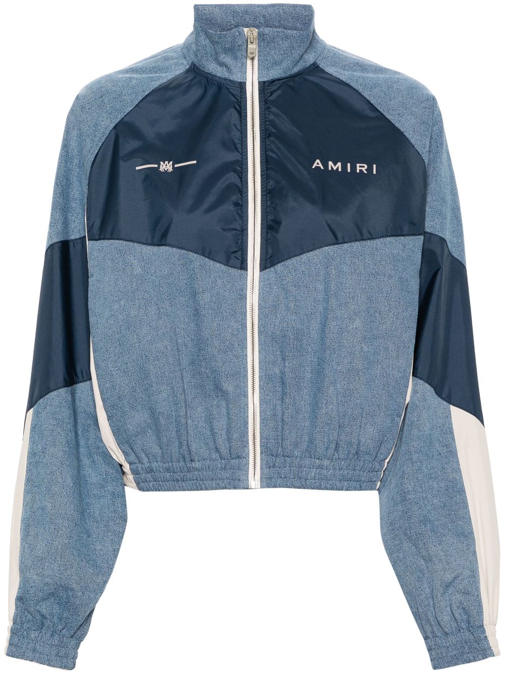 Shop Amiri Cropped Chambray Track Jacket In Blue