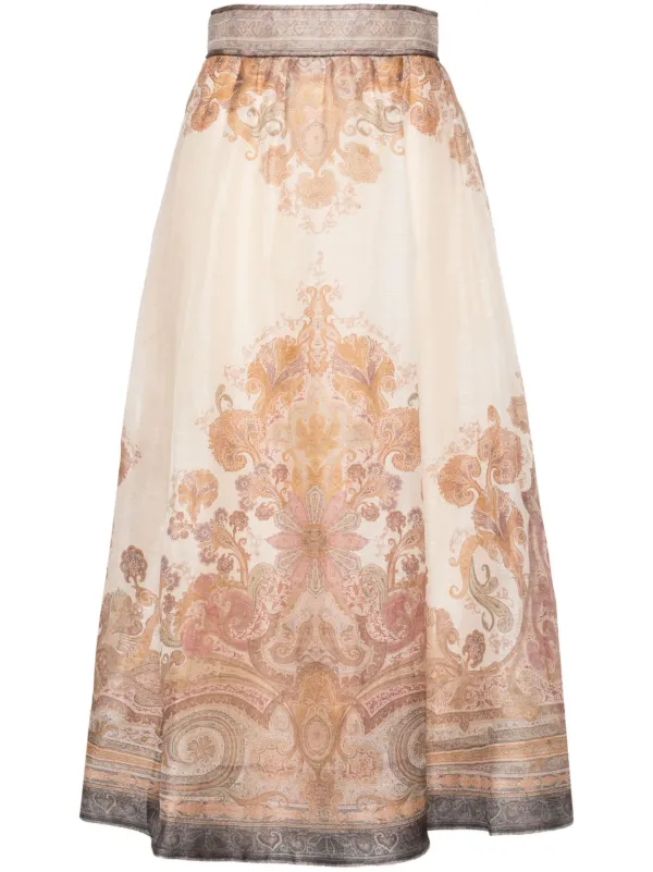 【送料&関税込】Zimmermann illustration Midi Skirt Zimmermann Illustration Denim Midi Skirt – Vermillion