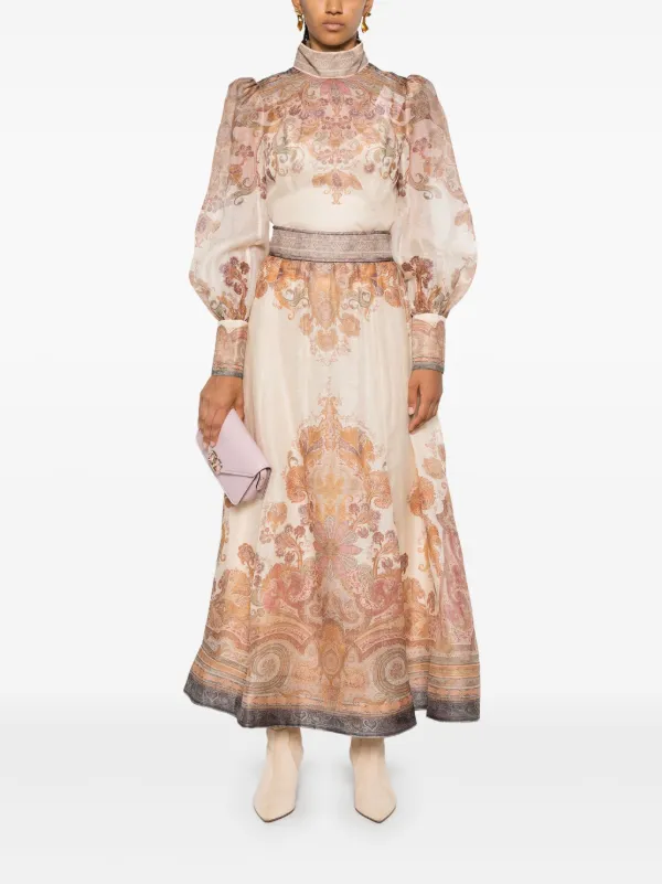 ZIMMERMANN Illustration Midi Skirt | Neutrals | FARFETCH