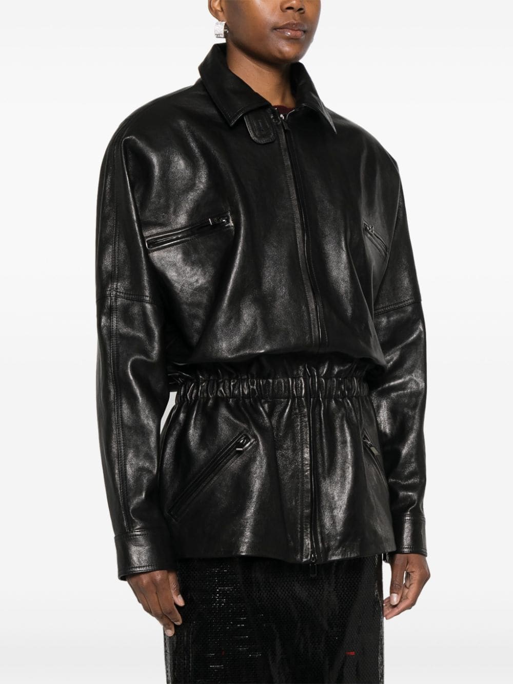 Shop Magda Butrym Cinched Leather Jacket In Black