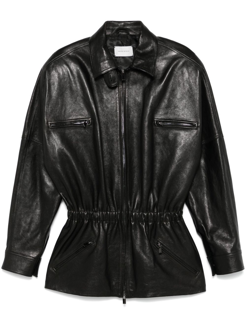 Shop Magda Butrym Cinched Leather Jacket In Black