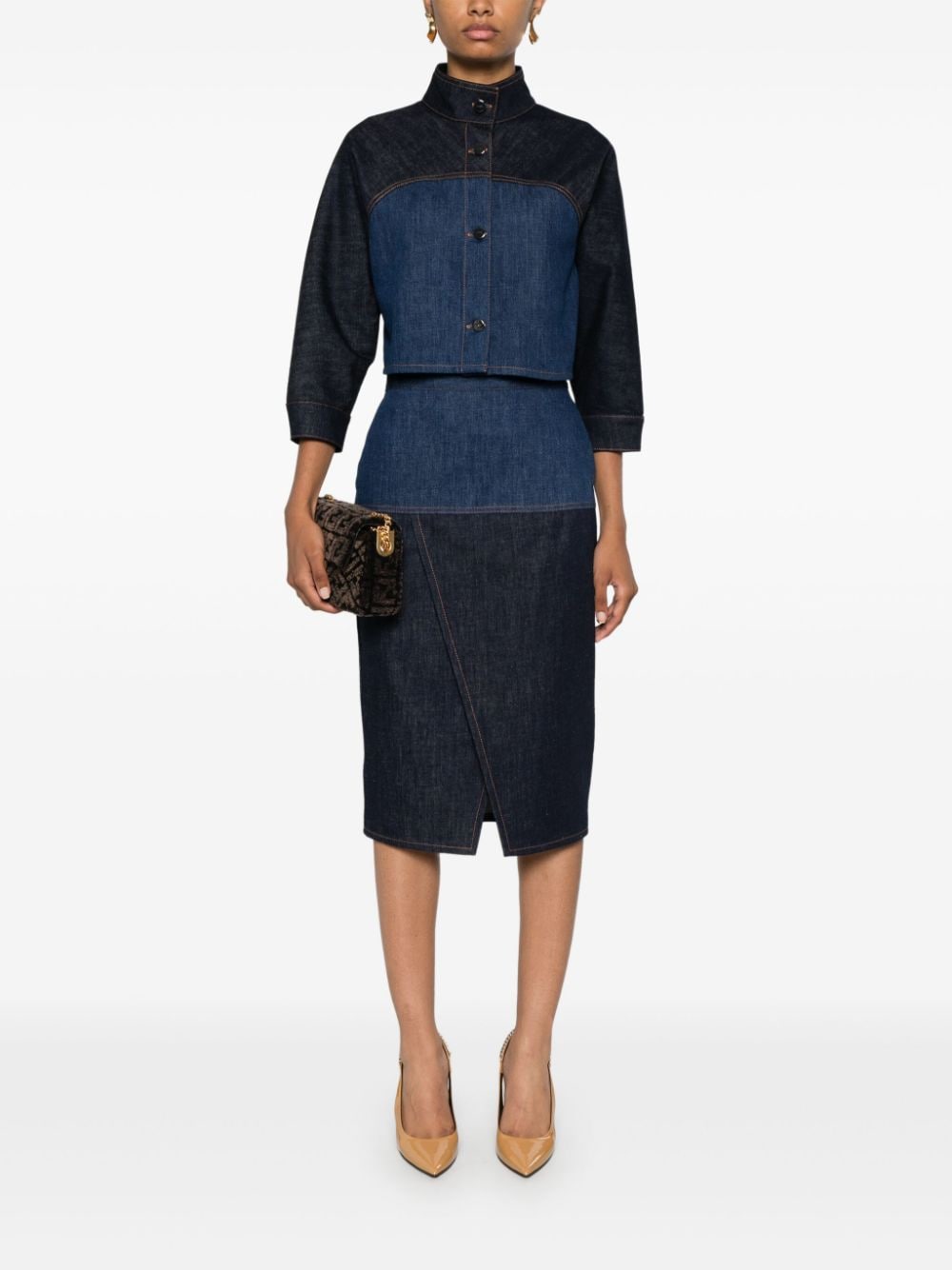 Shop Fendi Two-tone Denim Jacket In Blue