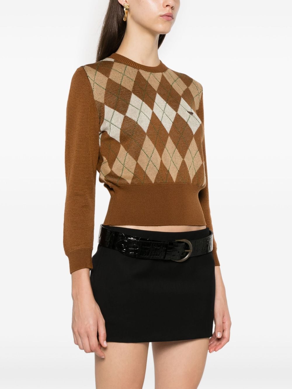 Shop Prada Argyle-pattern Sweater In Brown