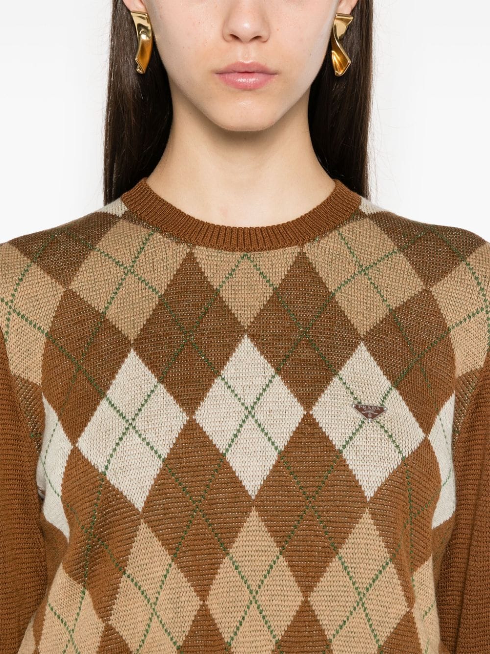 Shop Prada Argyle-pattern Sweater In Brown