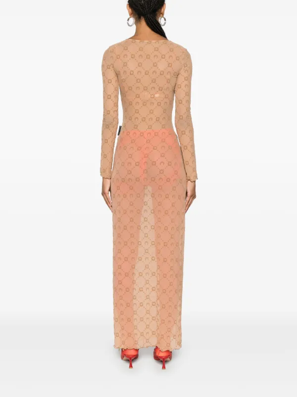 Marine Serre Moonogram-pattern semi-sheer Dress | Brown
