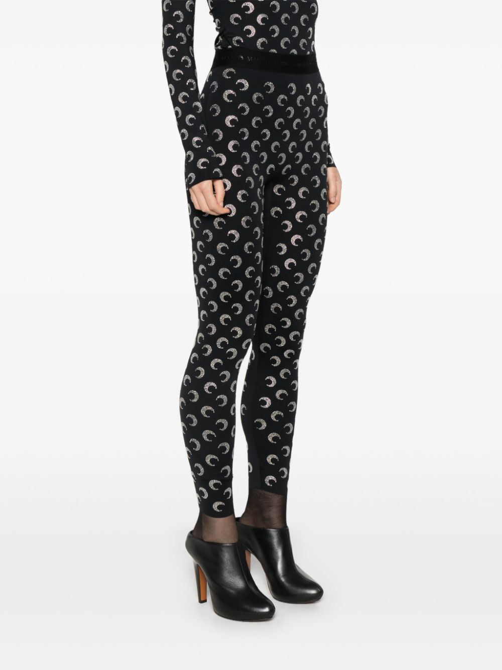 Shop Marine Serre Crescent Moon-embellished Leggings In Black