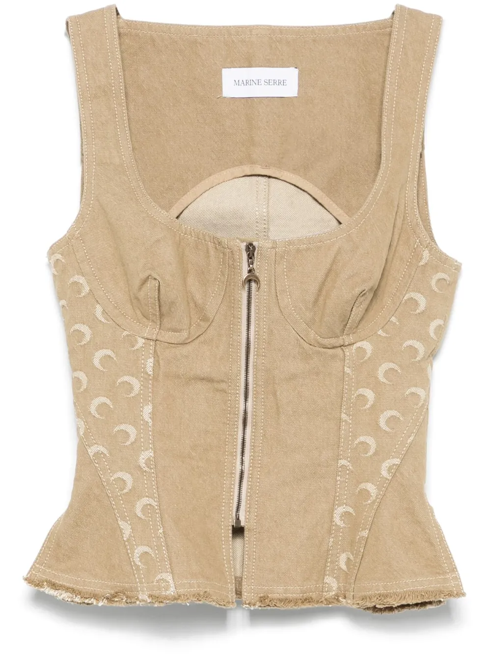 Marine Serre Korset top met maan-jacquard Bruin