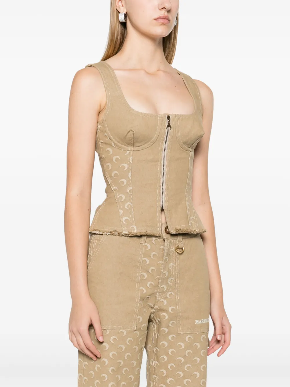 Marine Serre Korset top met maan-jacquard Bruin