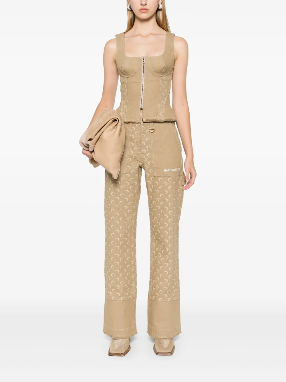Marine Serre Korset top met maan-jacquard - Bruin