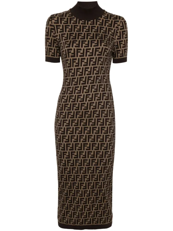 FENDI FF jacquard Midi Dress Brown FARFETCH IE