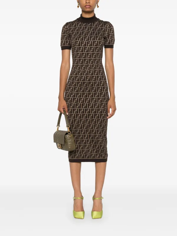 FENDI FF jacquard Midi Dress Brown FARFETCH IE