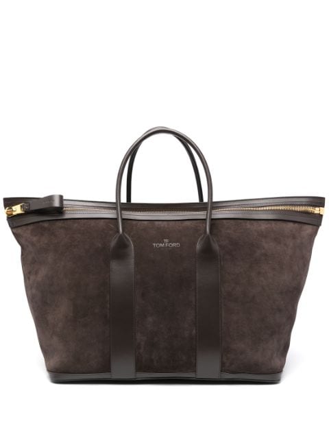 TOM FORD logo-print suede tote bag