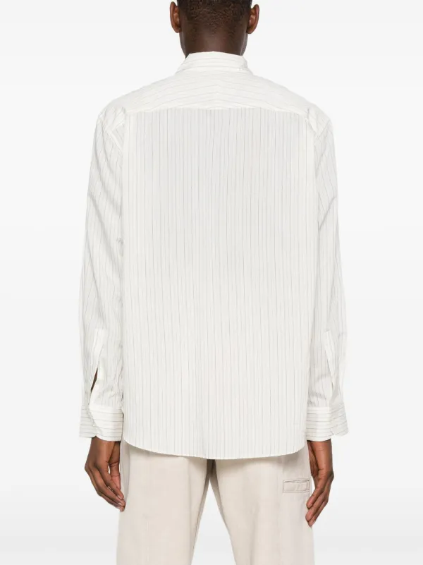 Tシャツ・カットソー STUDIO NICHOLSON LONG SLEEVE STRIPE SHIRT Studio Nicholson Striped Silk Shirt | White | FARFETCH JO
