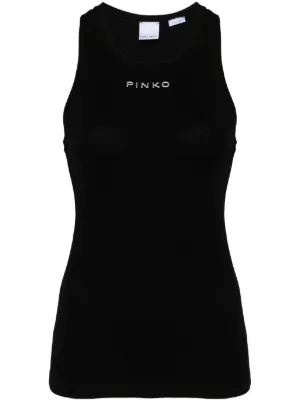 Blumarine Rhinestoned ribbed-knit Tank Top | Black | FARFETCH