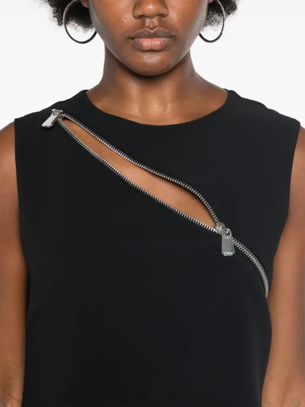 PINKO asymmetric-zip Mini Dress | Black | FARFETCH JO