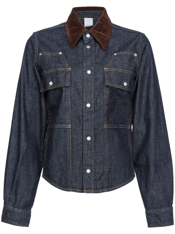 Tシャツ・カットソー PINKO Women Tops 100100 A2JR G1A BLU ABISSO BLUE PINKO contrast-stitching Denim Shirt | Blue | FARFETCH