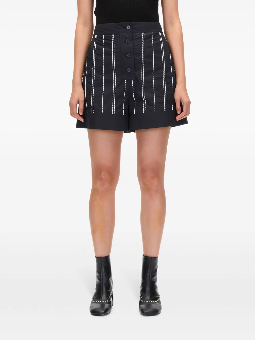 Shop 3.1 Phillip Lim Wave-stitching Thigh-length Shorts In Blue